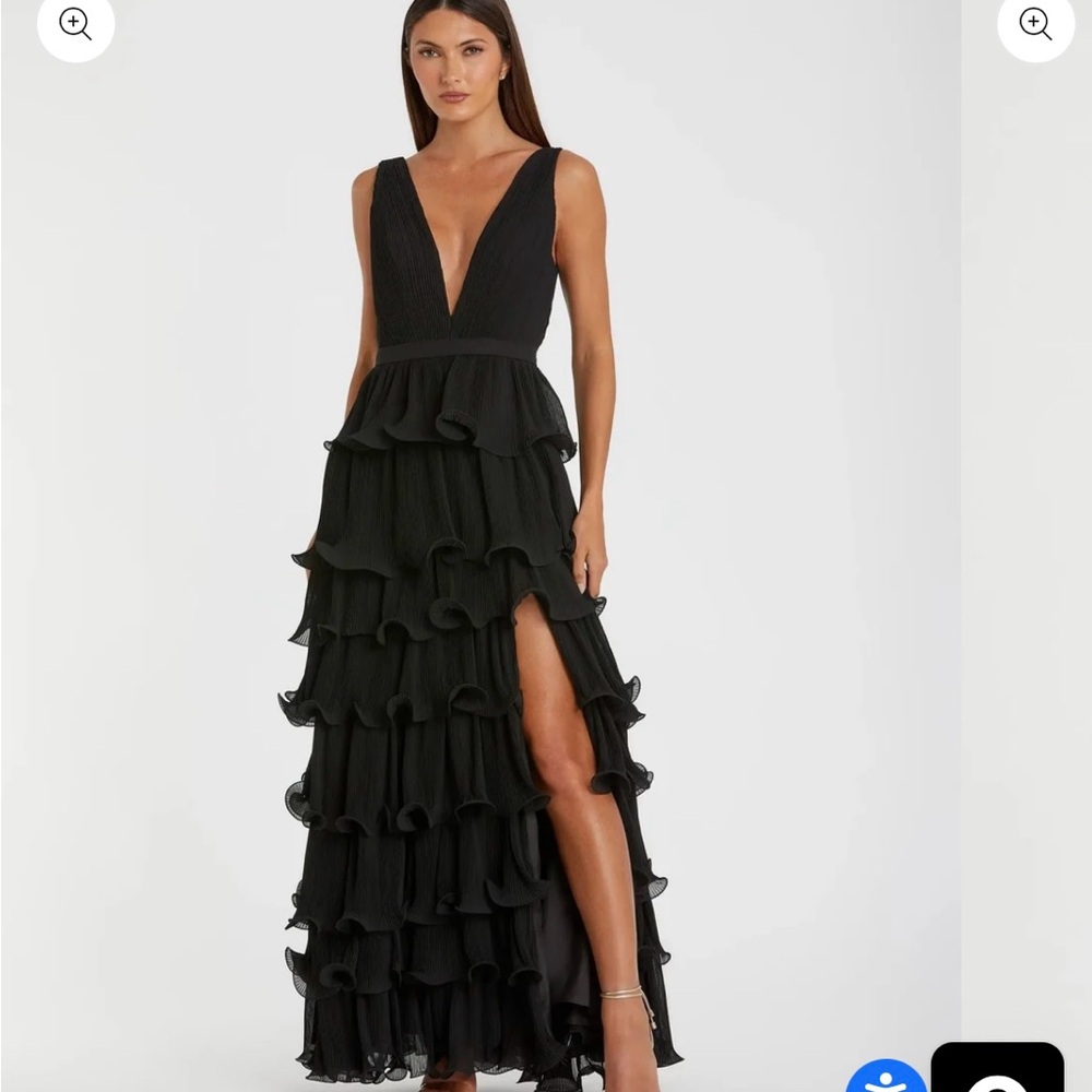 Mac Duggal Black High-Low Ruffle V-Neck Evening Gown